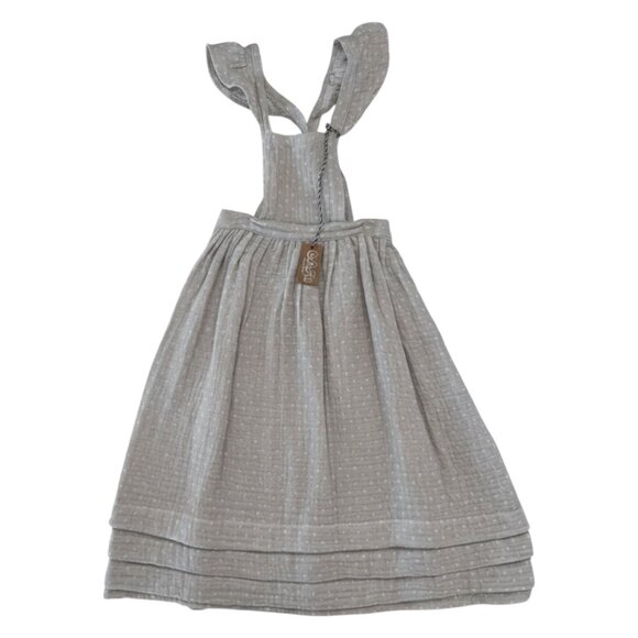 ATELIER BARN - POLKA DOTS SASHA APRON DRESS - 100% COTTON - CREME/TAN - Picture 1 of 4